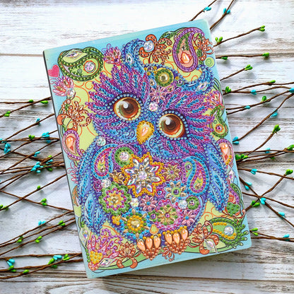 DIY Special Shaped Diamond Painting Owl Bird 50 Pages A5 Drawing Notebook
