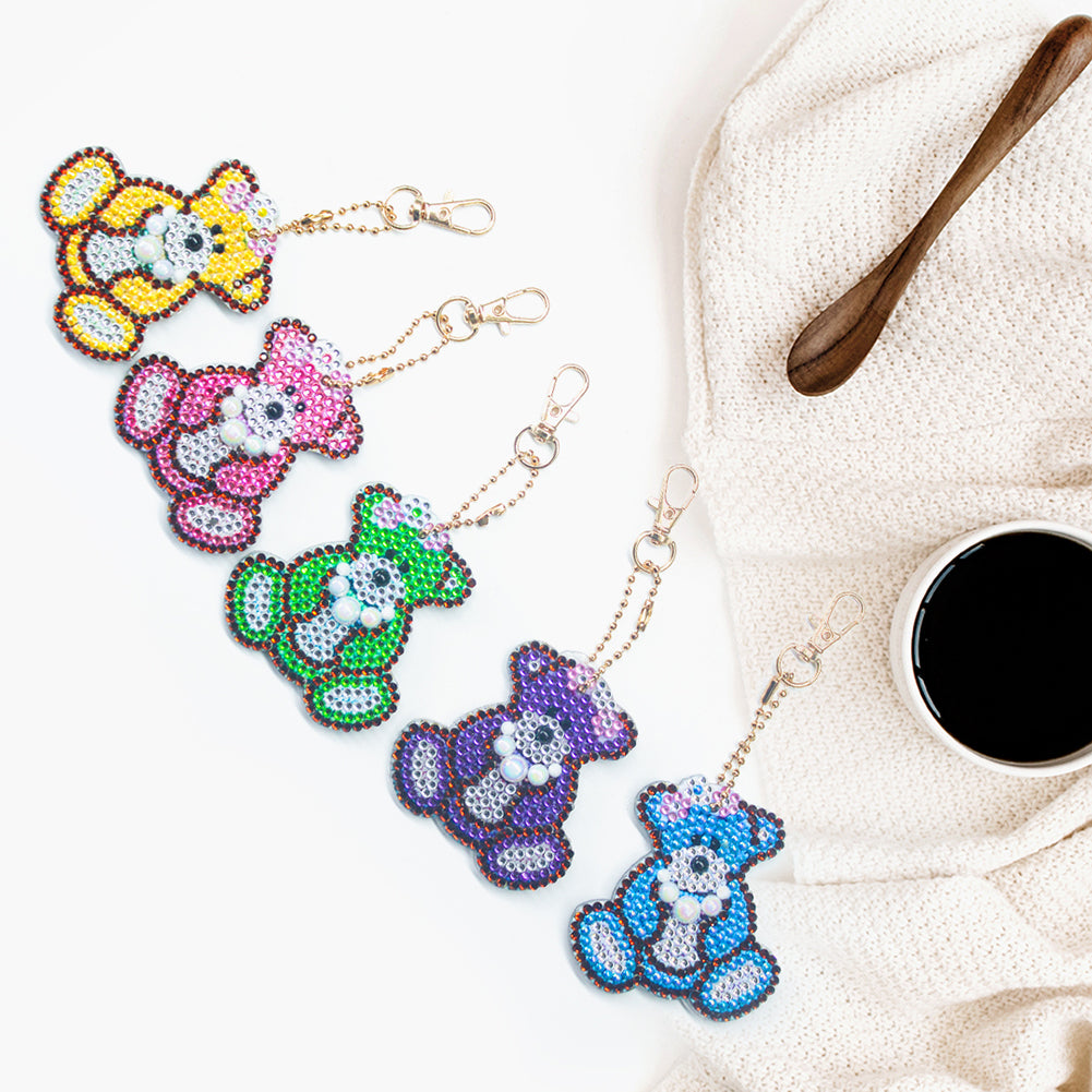 5pcs DIY Full Drill Special Shaped Diamond Painting Bear Keychain Ornaments