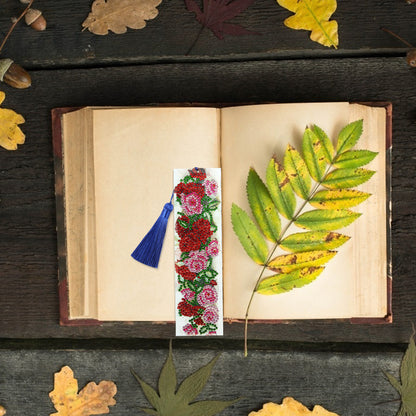 DIY Special Shape Diamond Painting Leather Rose Bookmark Tassel Embroidery