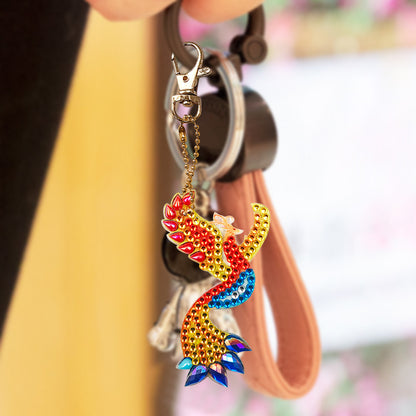 4pcs DIY Full Drill Diamond Key Chain Phenix Pendant Embroidery Keyrings