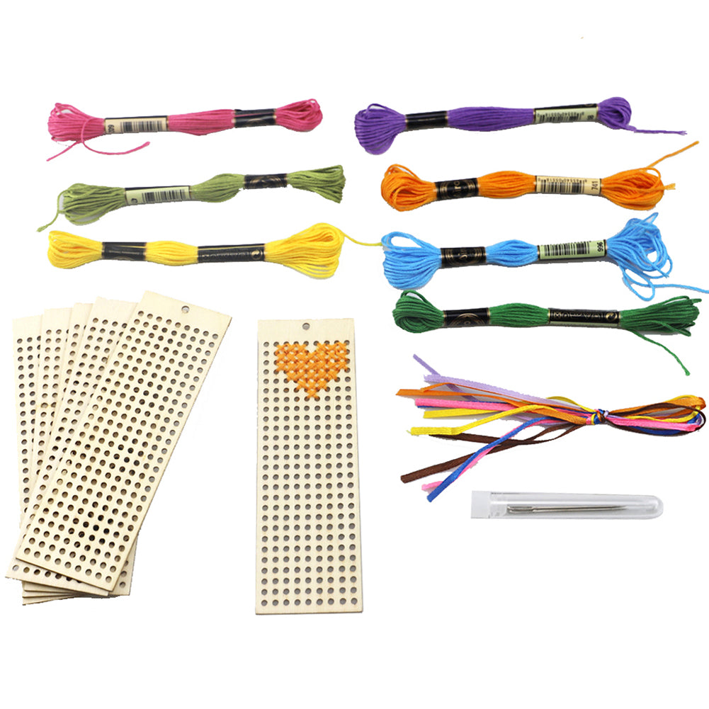 6pcs Wooden Blank Bookmark Slices Rectangle DIY Embroidery Hanging Pendant