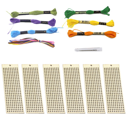 6pcs Wooden Blank Bookmark Slices Rectangle DIY Embroidery Hanging Pendant