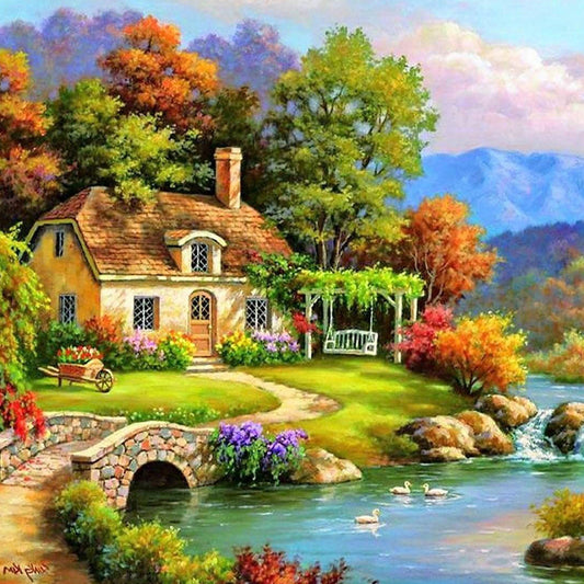 Village Landscape - Full Round Drill Diamond Painting 30*30CM