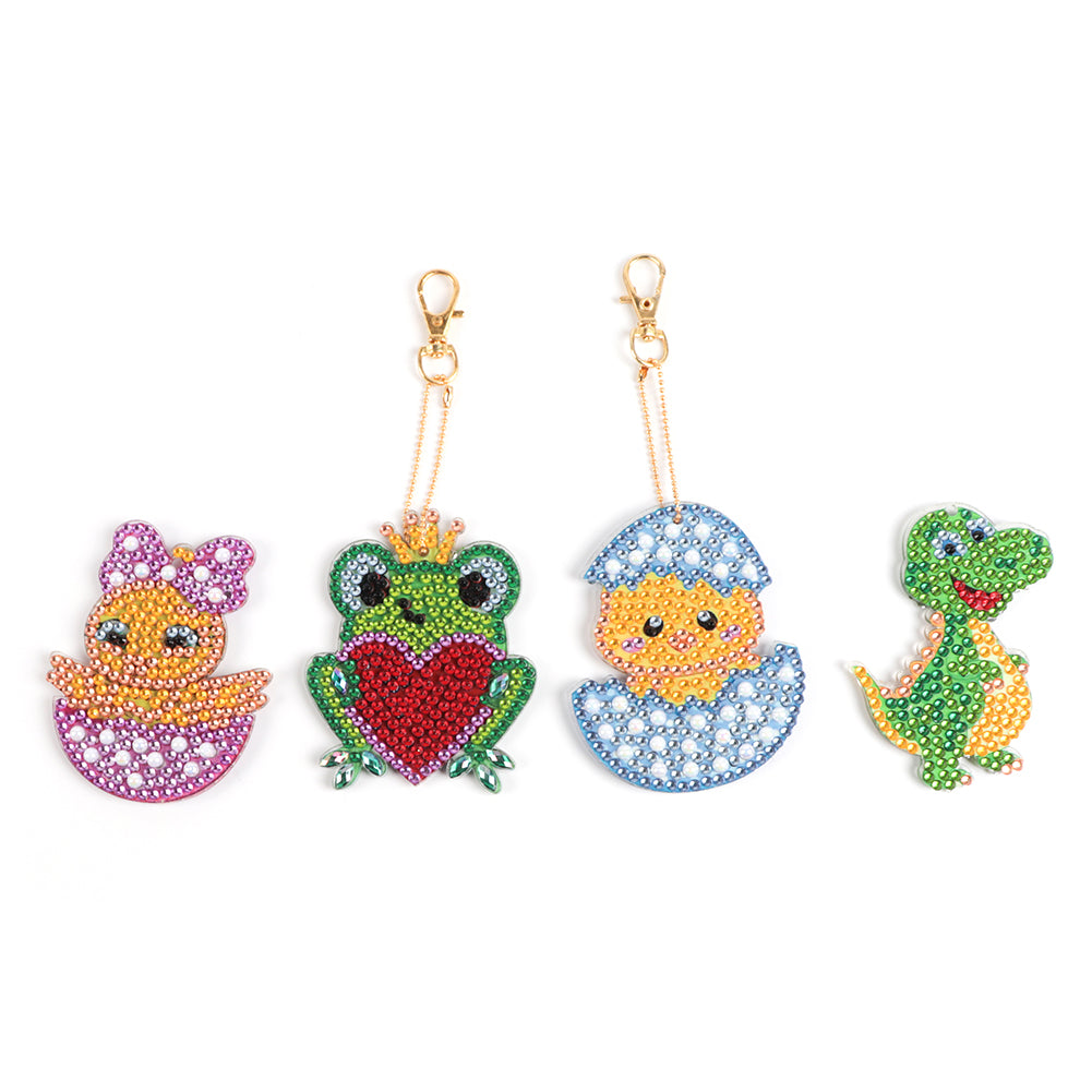 4pcs Small Animals Cross Stitch Key Chain Special Shaped Diamond Painting