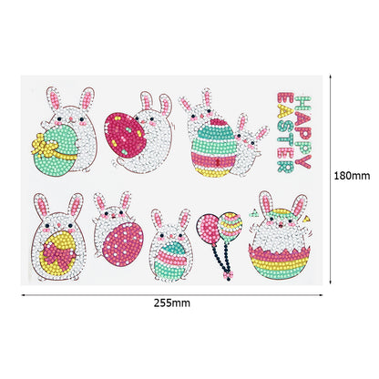 8pcs DIY Round Diamond Painting Cartoon Rabbit Stickers Crafts for Children