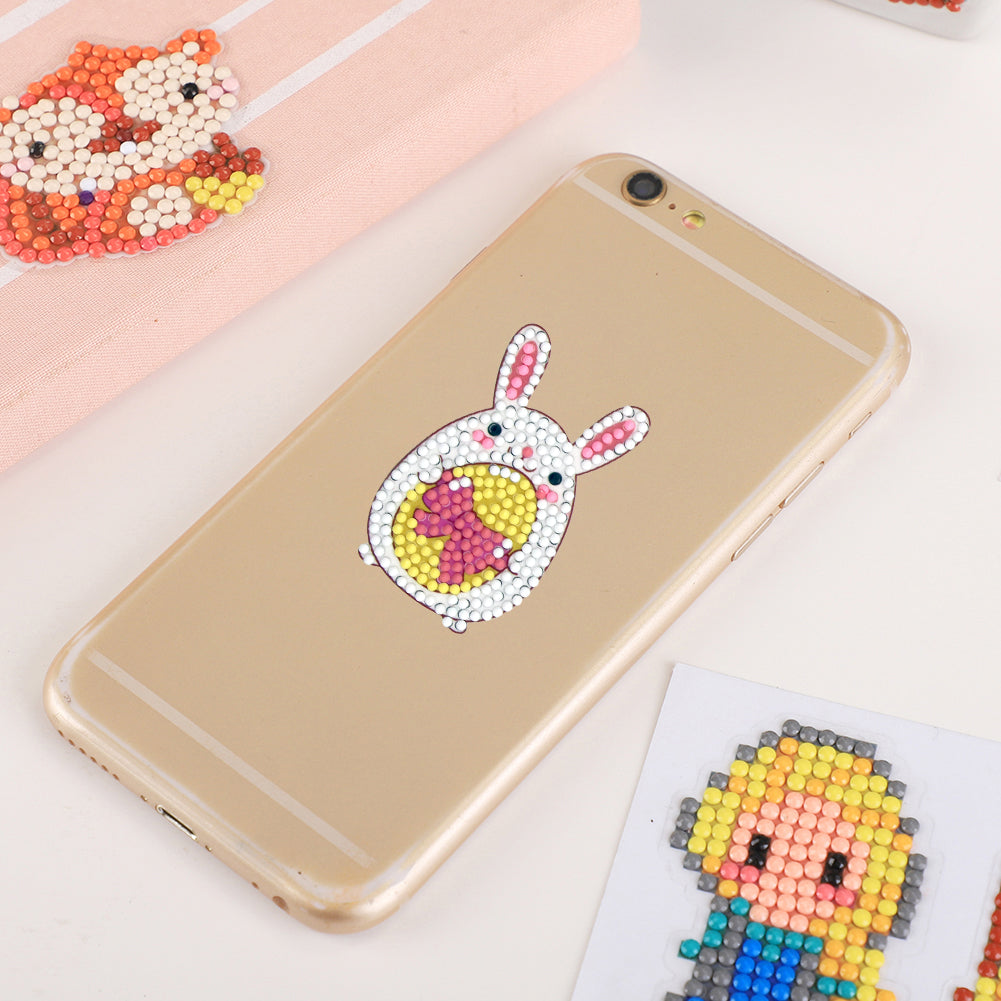 8pcs DIY Round Diamond Painting Cartoon Rabbit Stickers Crafts for Children