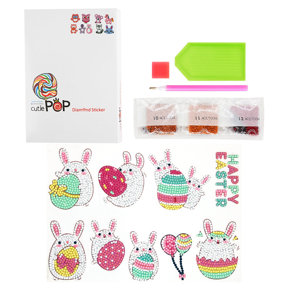 8pcs DIY Round Diamond Painting Cartoon Rabbit Stickers Crafts for Children