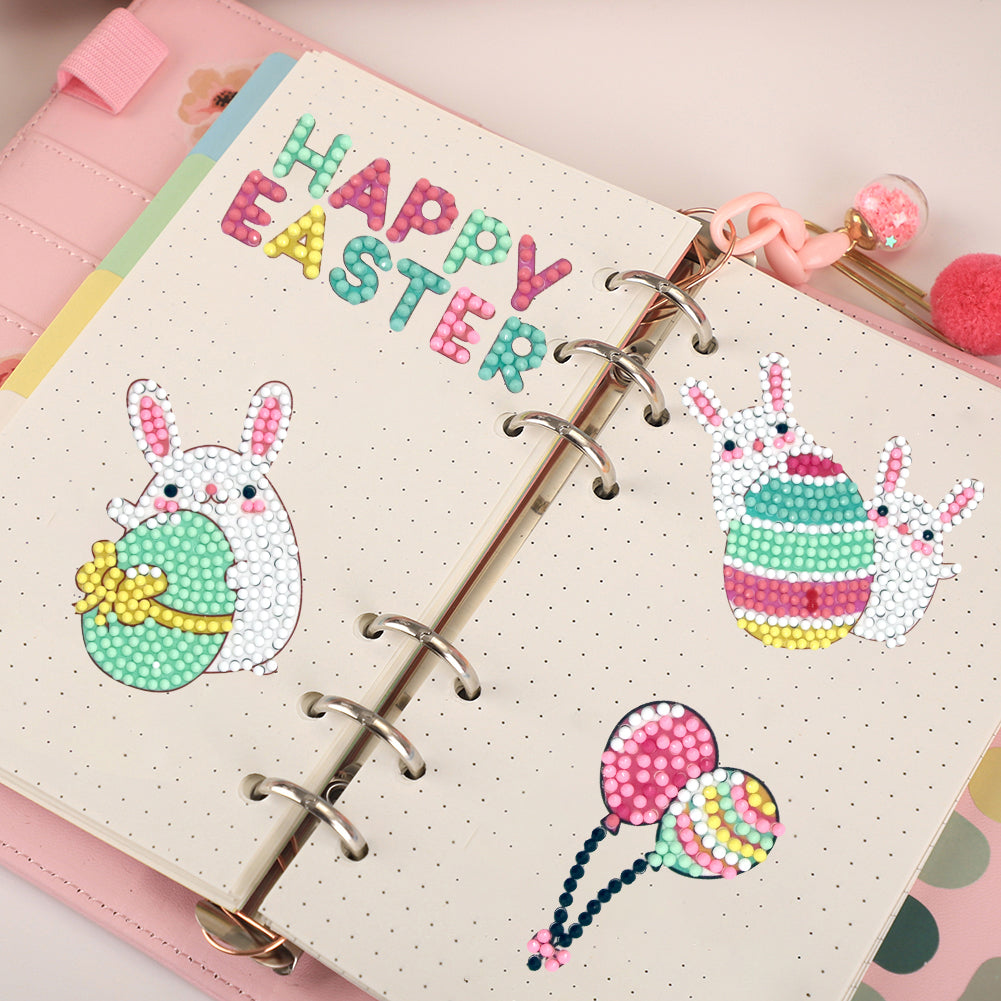 8pcs DIY Round Diamond Painting Cartoon Rabbit Stickers Crafts for Children