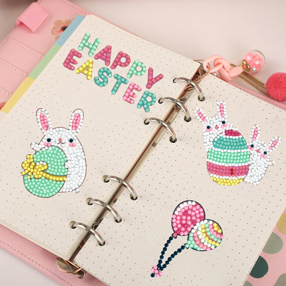 8pcs DIY Round Diamond Painting Cartoon Rabbit Stickers Crafts for Children