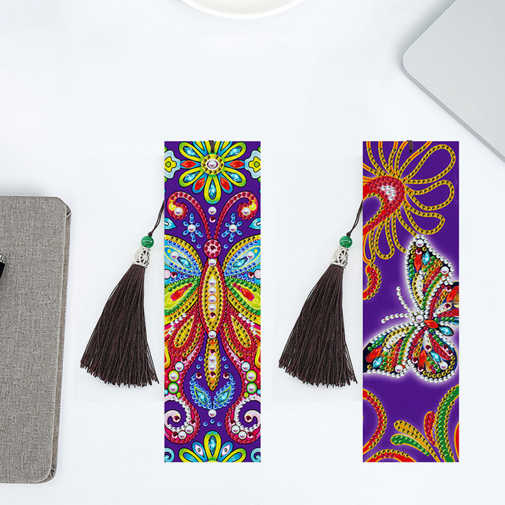 5D DIY Special Shaped Diamond Painting Leather Butterfly Tassel Book Marks