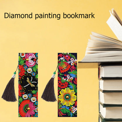 5D DIY Special Shaped Diamond Painting Leather Flower Tassel Art Book Marks