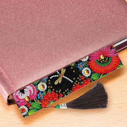 5D DIY Special Shaped Diamond Painting Leather Flower Tassel Art Book Marks