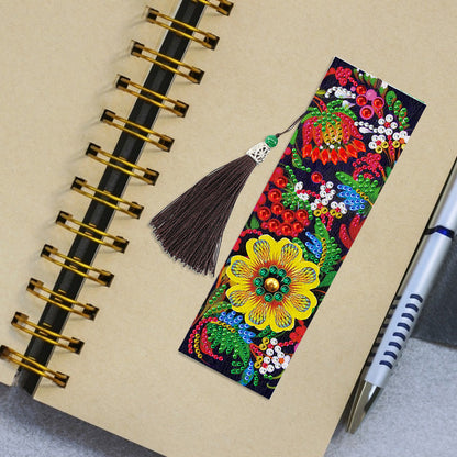 5D DIY Special Shaped Diamond Painting Leather Flower Tassel Art Book Marks