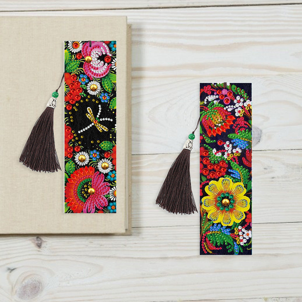 5D DIY Special Shaped Diamond Painting Leather Flower Tassel Art Book Marks