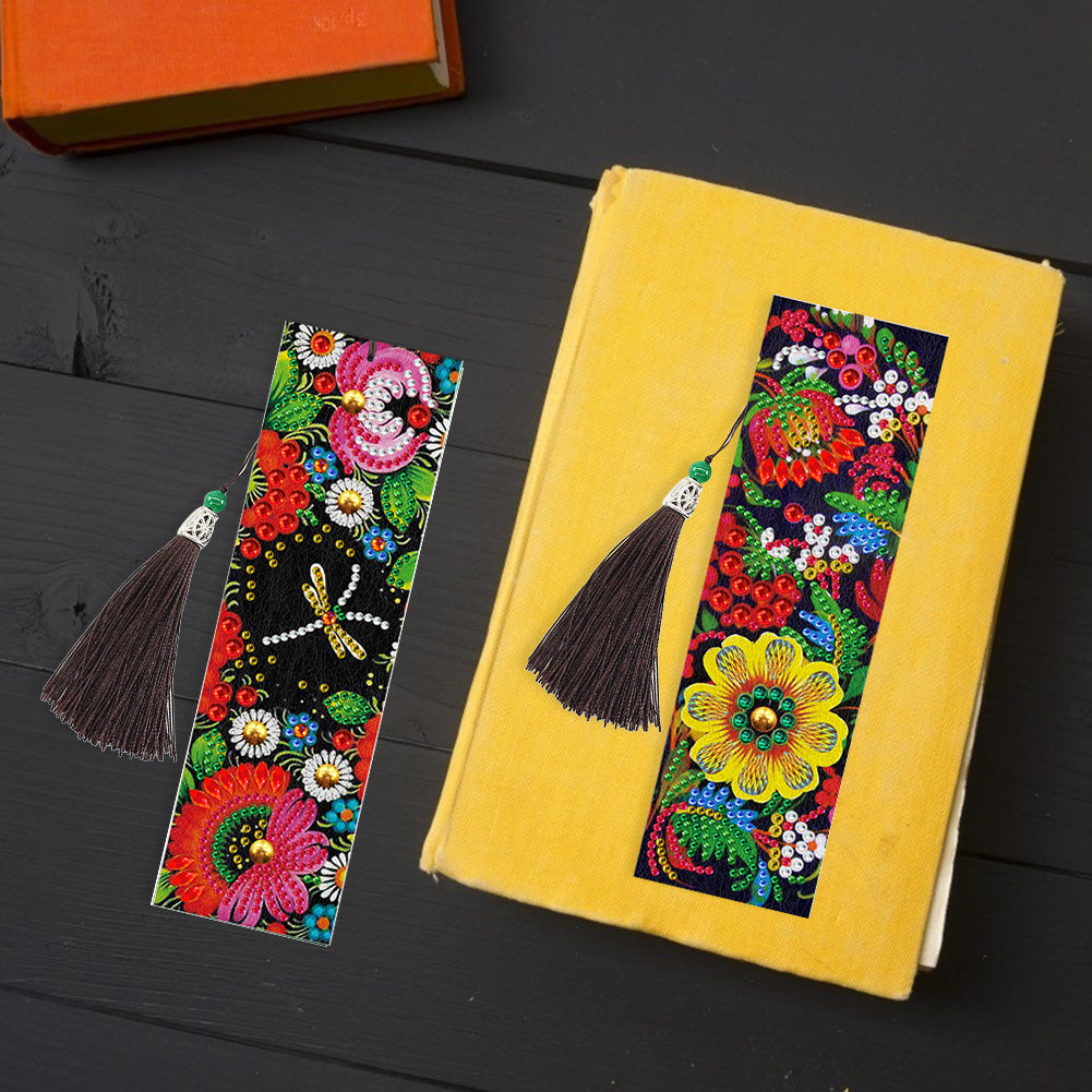5D DIY Special Shaped Diamond Painting Leather Flower Tassel Art Book Marks