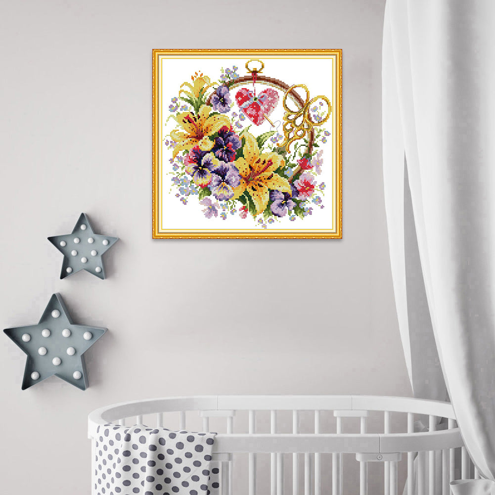 Lily Basket - 14CT Stamped Cross Stitch 32*32CM