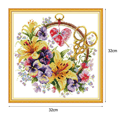 Lily Basket - 14CT Stamped Cross Stitch 32*32CM