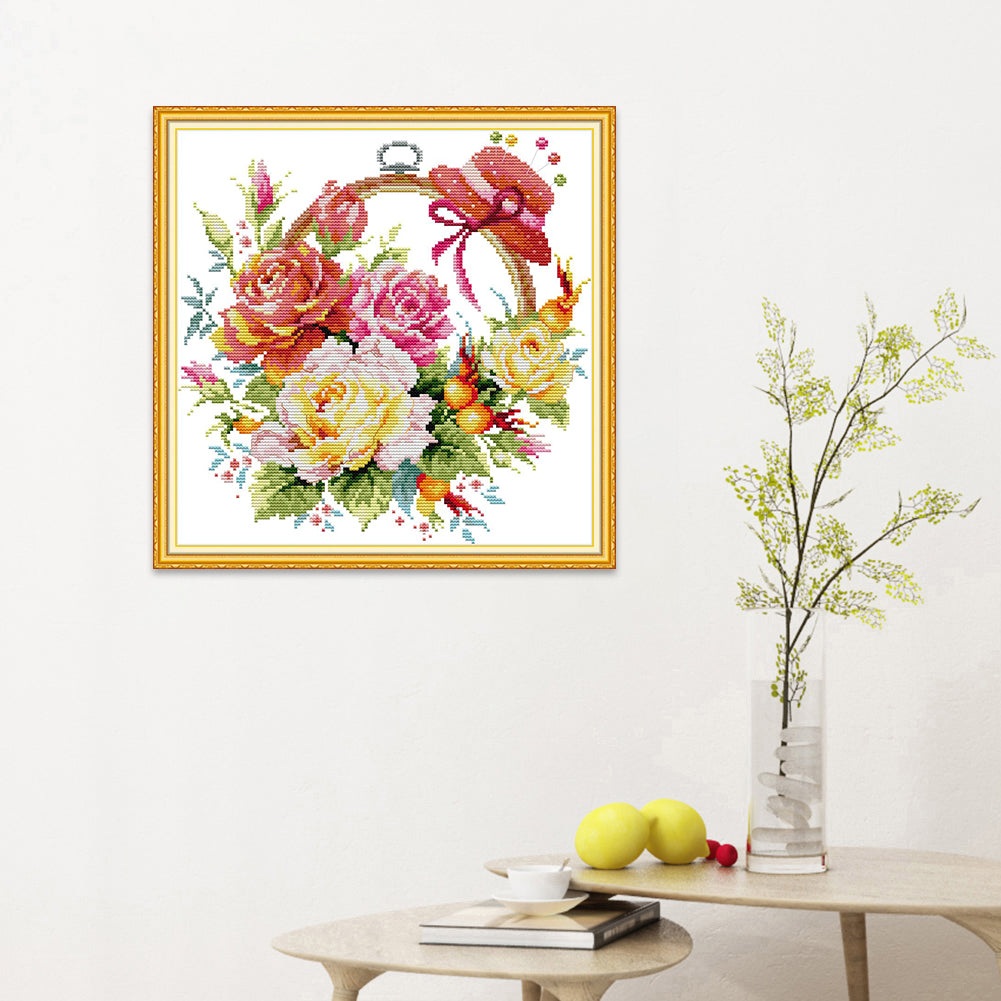 Rose Basket - 14CT Stamped Cross Stitch 32*32CM