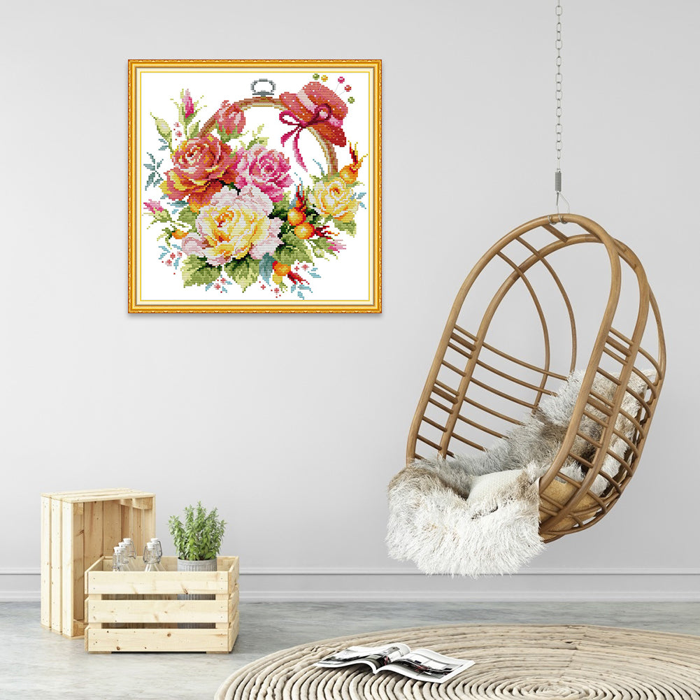 Rose Basket - 14CT Stamped Cross Stitch 32*32CM