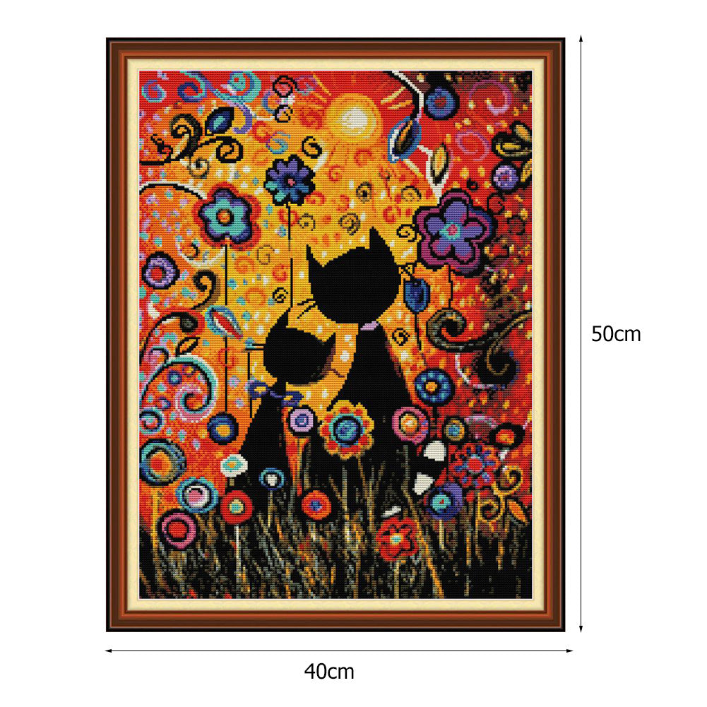 Pink Cat - 14CT Stamped Cross Stitch 40*50CM
