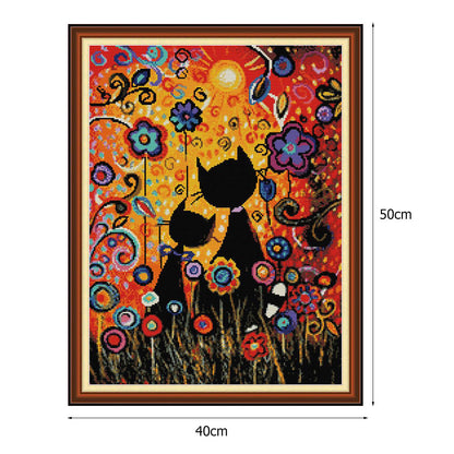 Pink Cat - 14CT Stamped Cross Stitch 40*50CM