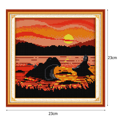 Sunset Hippo - 14CT Stamped Cross Stitch 23*23CM
