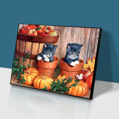Cats Pumpkin - Full Round Drill Diamond Painting 40*30CM