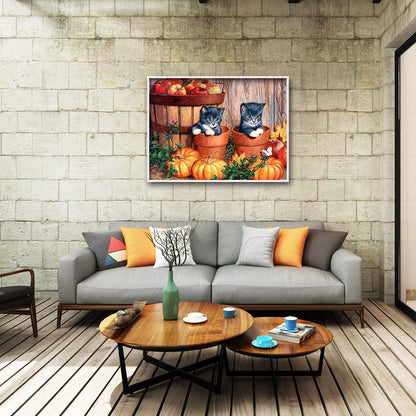 Cats Pumpkin - Full Round Drill Diamond Painting 40*30CM