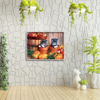 Cats Pumpkin - Full Round Drill Diamond Painting 40*30CM