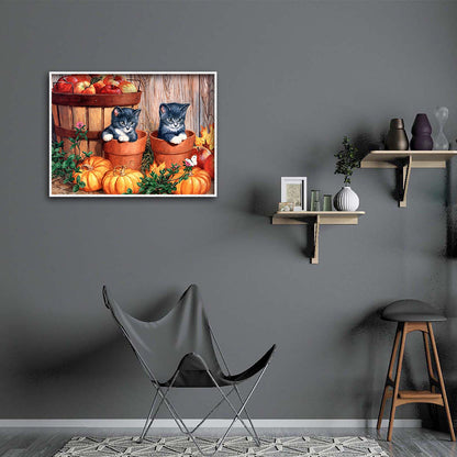 Cats Pumpkin - Full Round Drill Diamond Painting 40*30CM