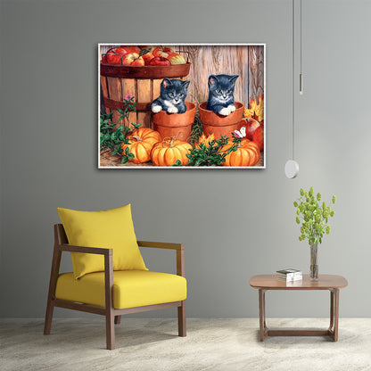 Cats Pumpkin - Full Round Drill Diamond Painting 40*30CM