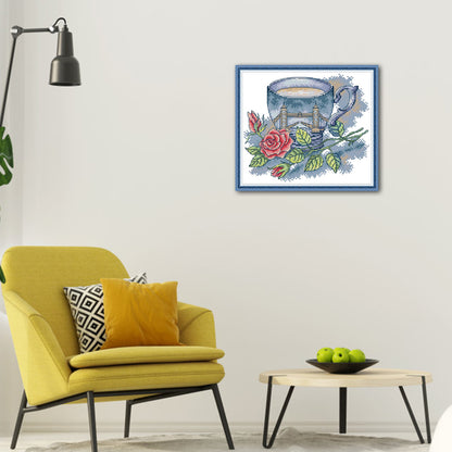 British Teacup - 14CT Stamped Cross Stitch 26*21CM