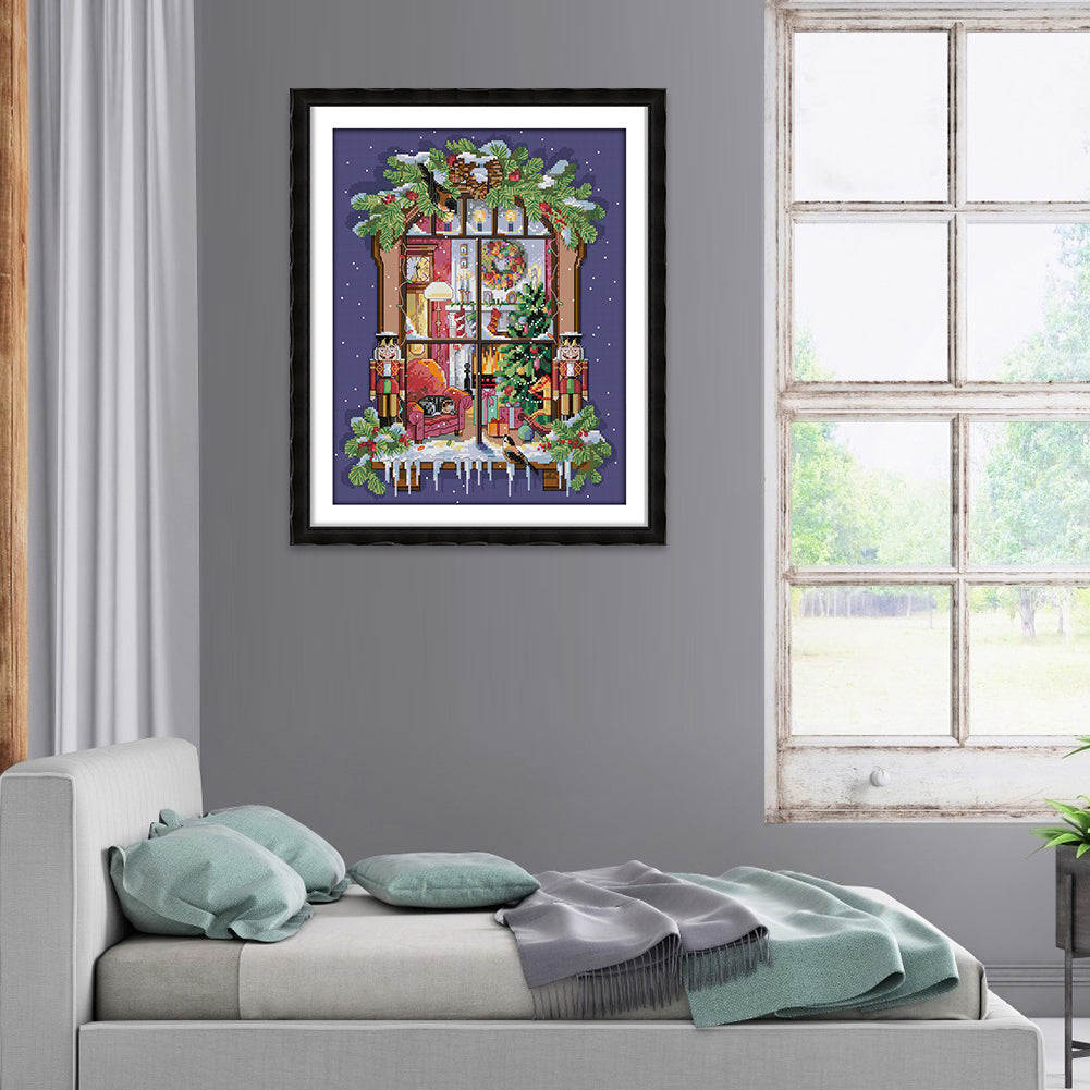 Christmas Window - 14CT Stamped Cross Stitch 35*44CM