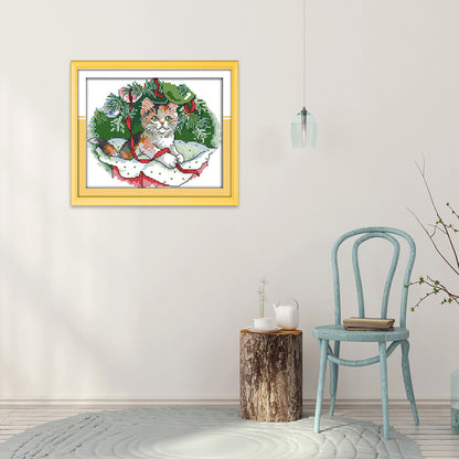 Christmas Cat - 14CT Stamped Cross Stitch 20*17CM