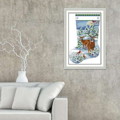 Elk Xmas Socks - 14CT Stamped Cross Stitch 34*50CM