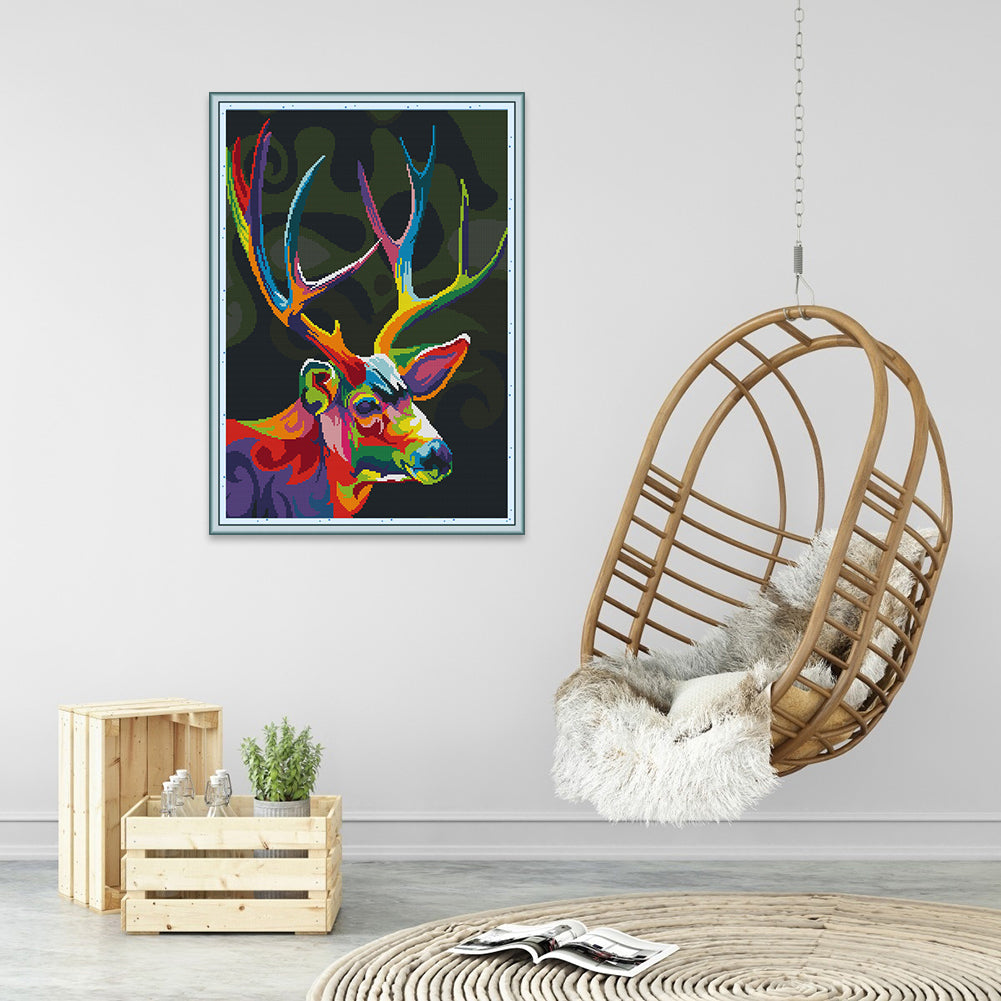 Colorful Deer - 14CT Stamped Cross Stitch 39*52CM