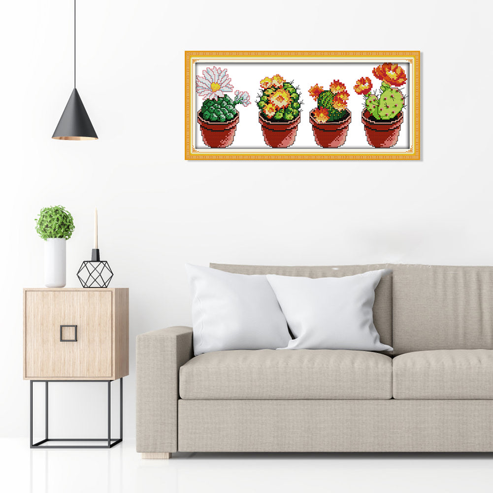 Cactus - 14CT Stamped Cross Stitch 36*17CM