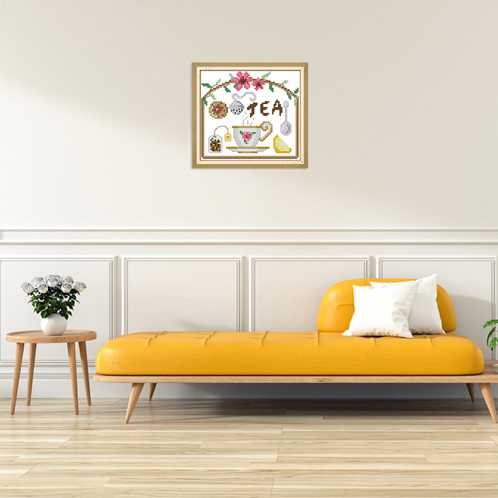 Tea Time- 14CT Stamped Cross Stitch 17*16CM