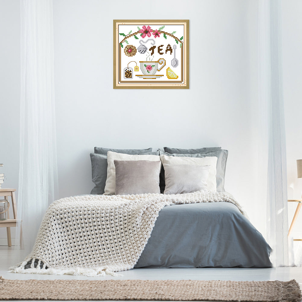 Tea Time- 14CT Stamped Cross Stitch 17*16CM