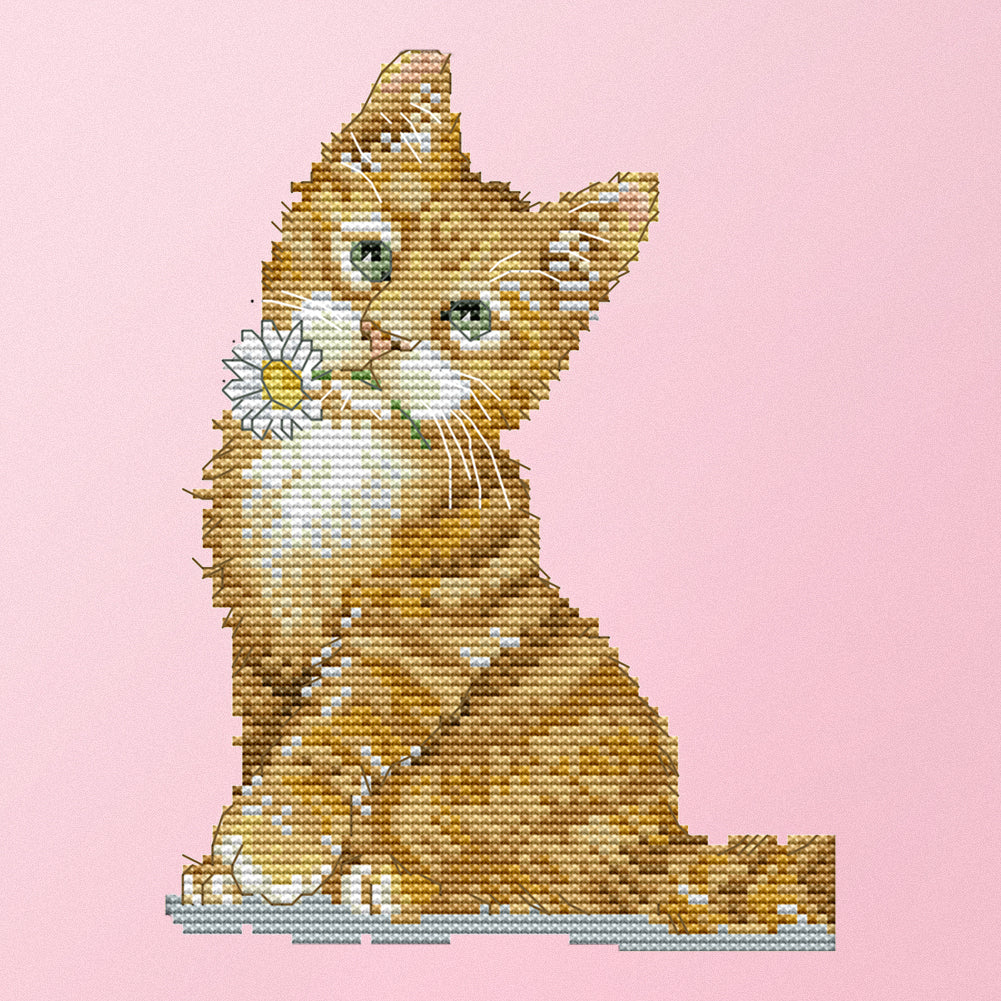 Flower Cat - 14CT Stamped Cross Stitch 17*21CM