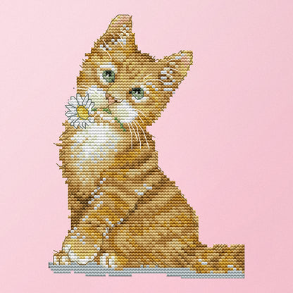 Flower Cat - 14CT Stamped Cross Stitch 17*21CM