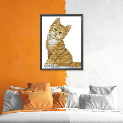 Flower Cat - 14CT Stamped Cross Stitch 17*21CM