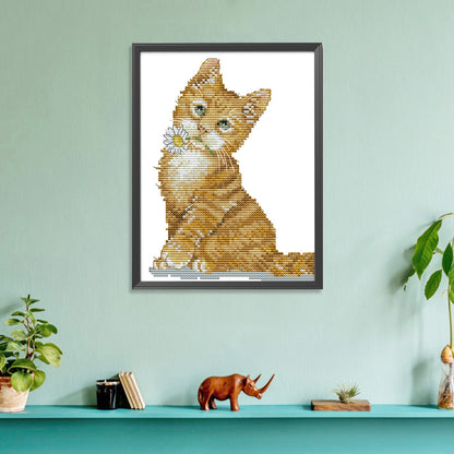 Flower Cat - 14CT Stamped Cross Stitch 17*21CM