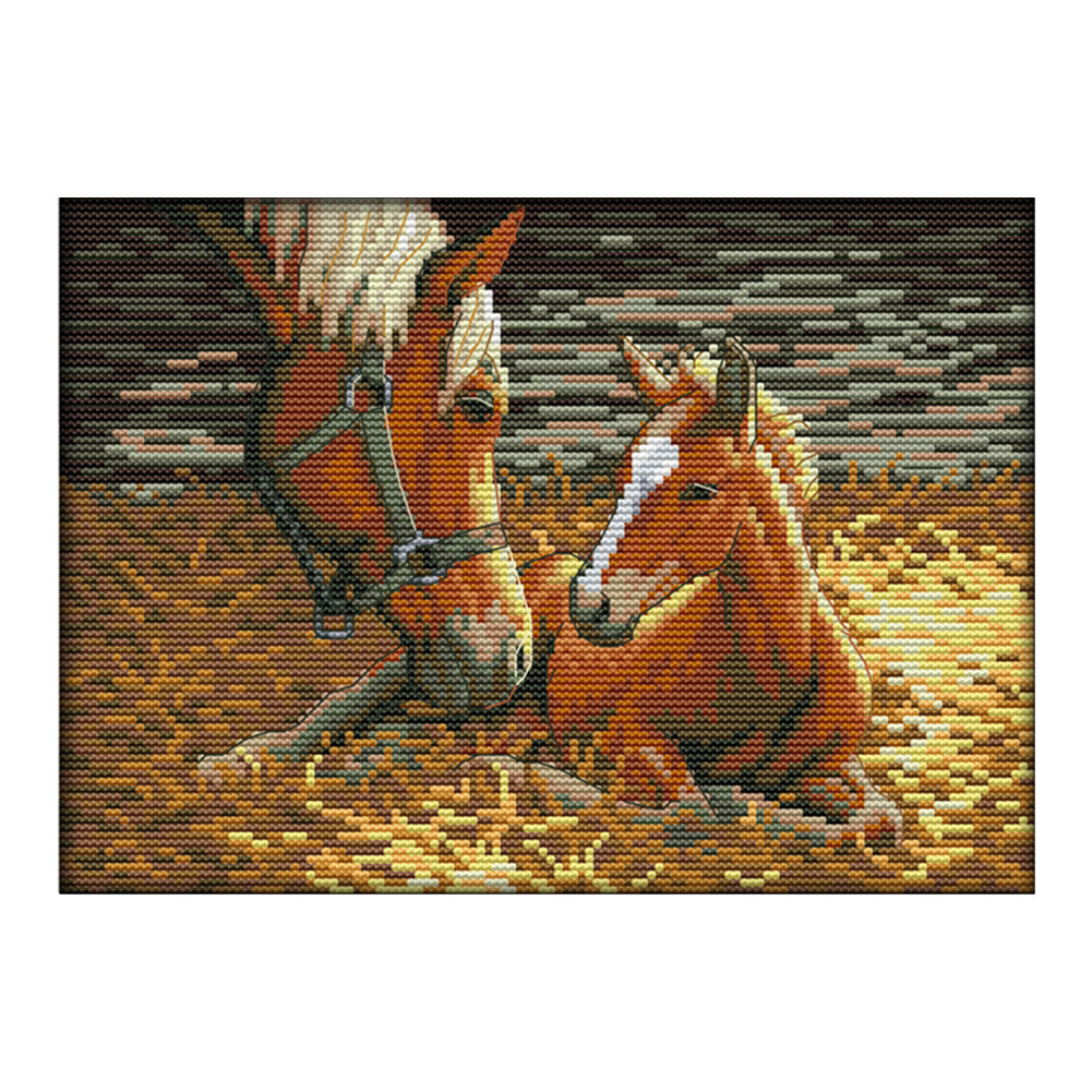 Horses - 14CT Stamped Cross Stitch 30*21CM