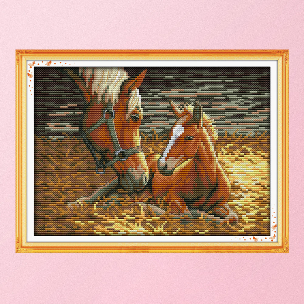 Horses - 14CT Stamped Cross Stitch 30*21CM