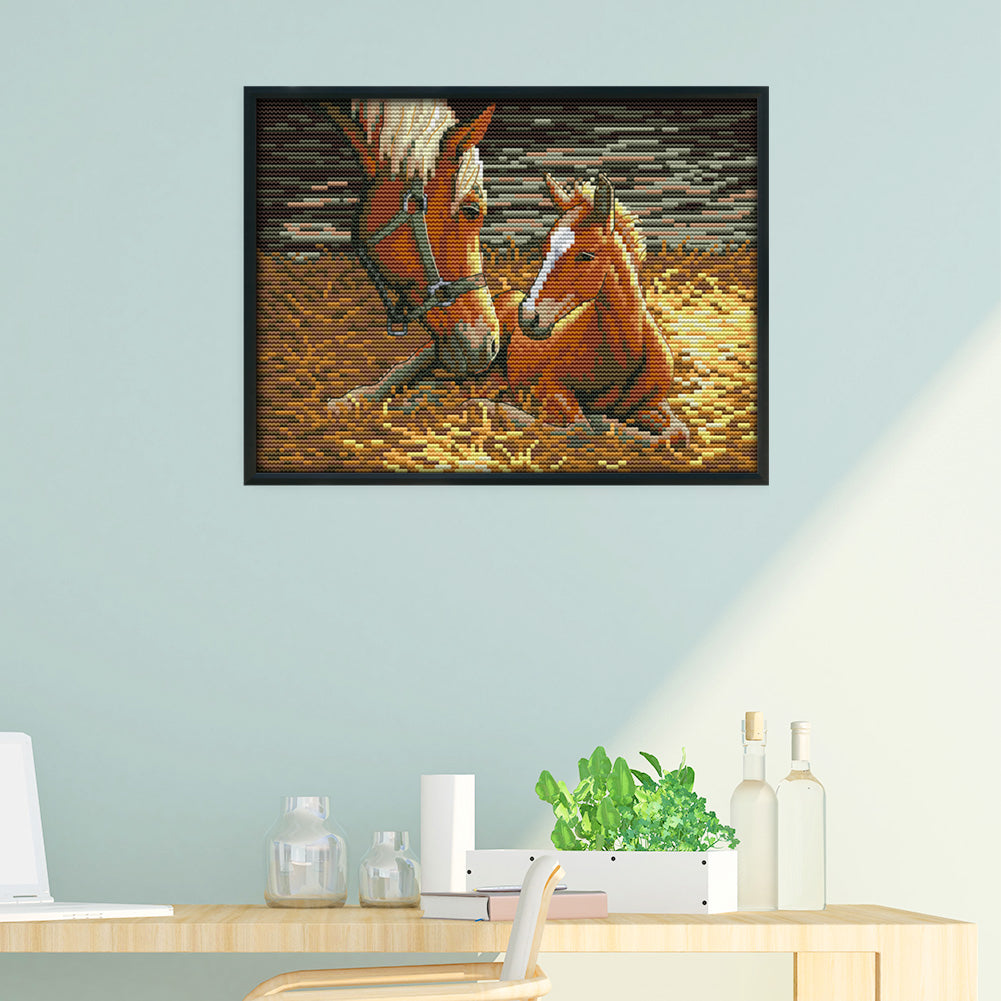 Horses - 14CT Stamped Cross Stitch 30*21CM