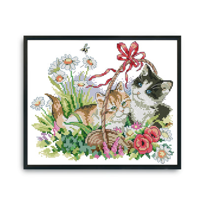 Spring Kitties - 14CT Stamped Cross Stitch 30*26CM