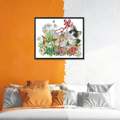 Spring Kitties - 14CT Stamped Cross Stitch 30*26CM