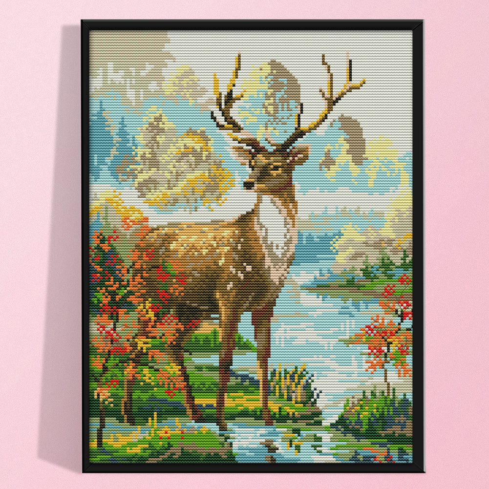 Male Deer - 14CT Stamped Cross Stitch 29*36CM