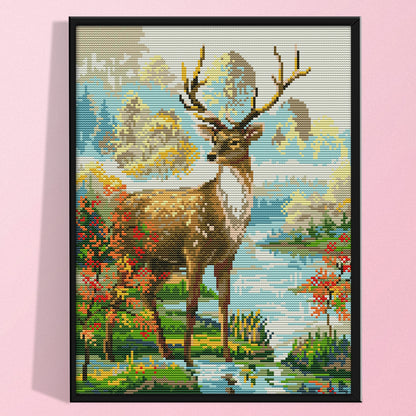 Male Deer - 14CT Stamped Cross Stitch 29*36CM